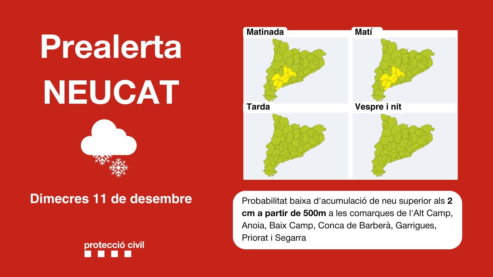 Activen el NEUCAT en prealerta al nord est del Priorat