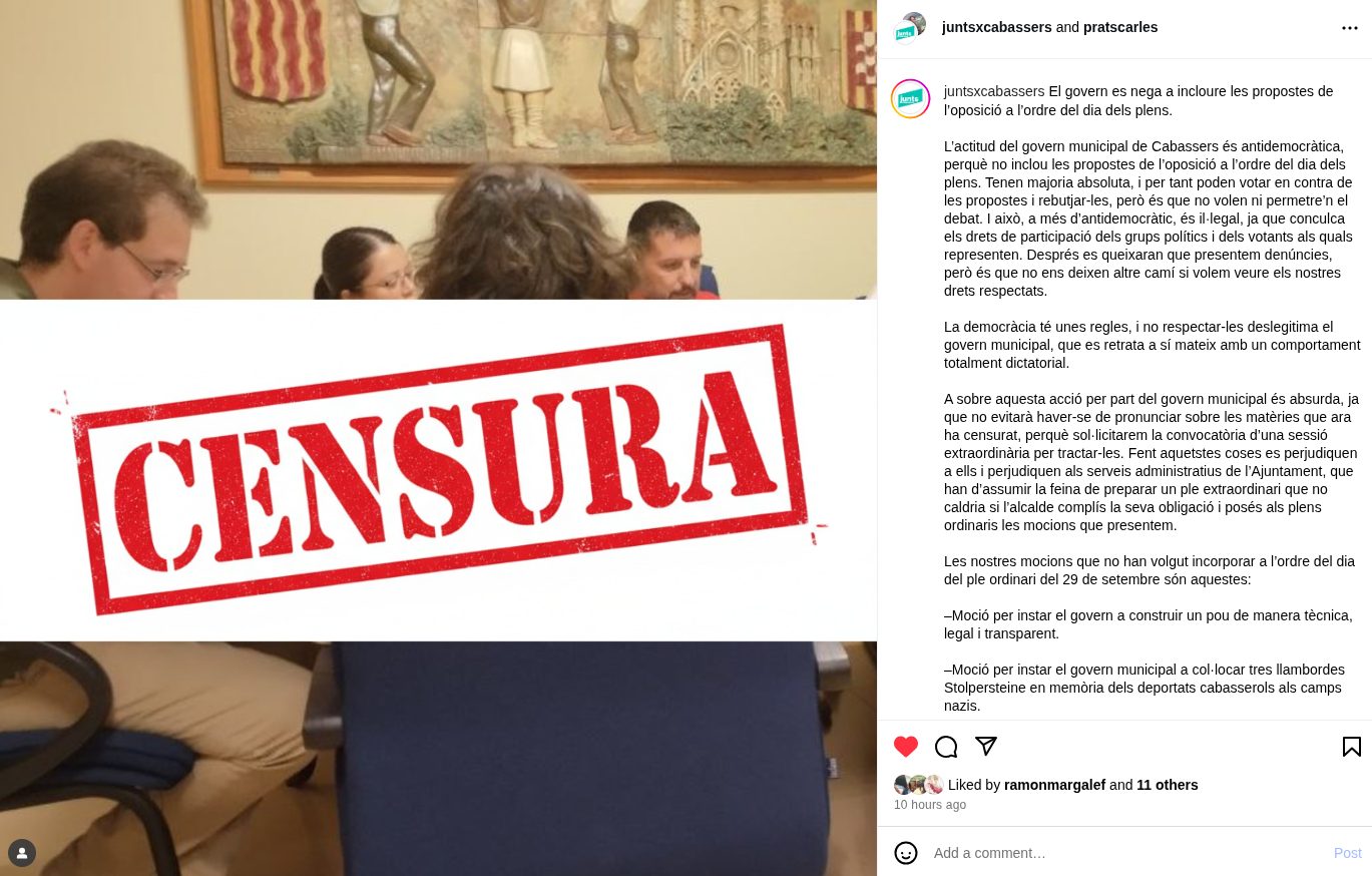 Junts denuncia que no li incorporen les seves mocions a l’ordre del dia dels plens ordinaris