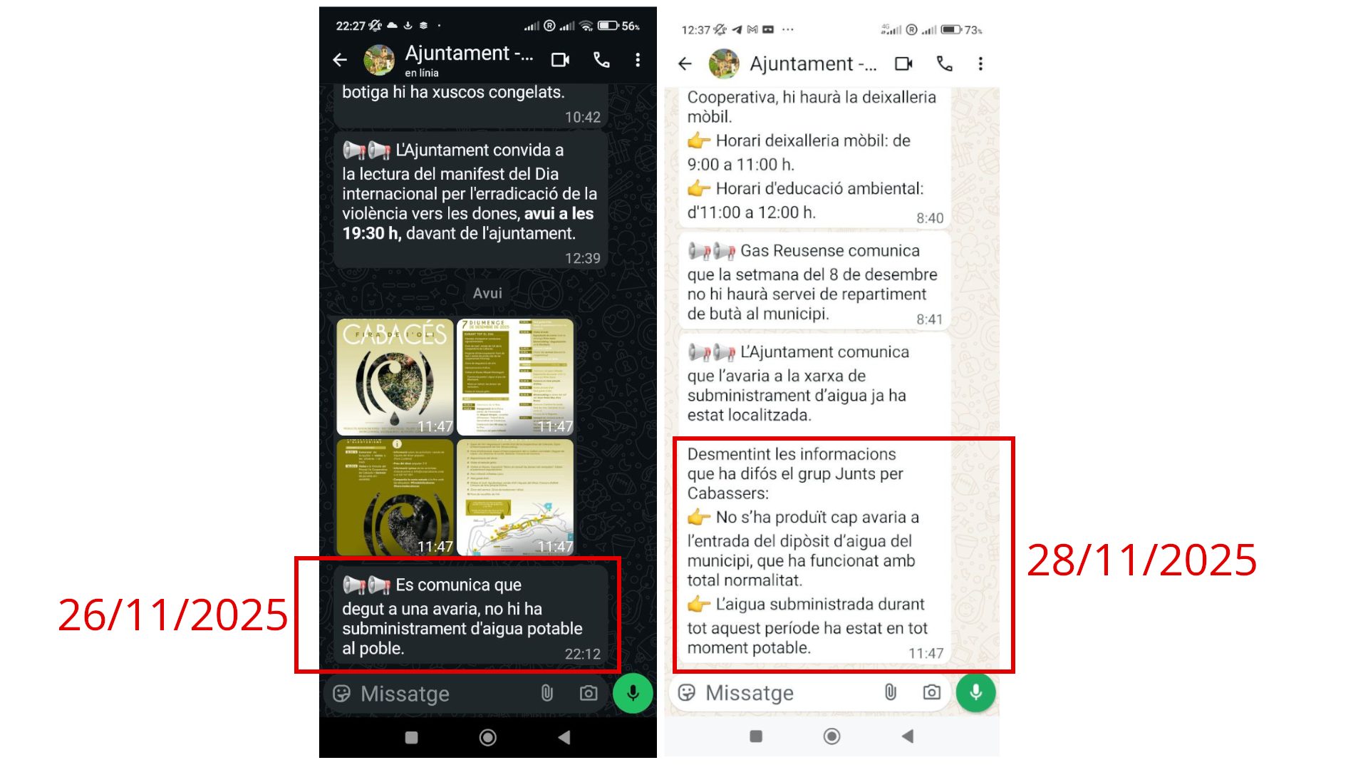 L’Ajuntament nega ara que l’aigua no fos potable, després d’haver-ho pregonat el 26 de novembre