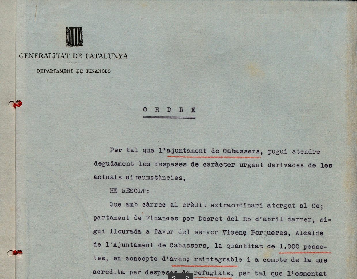 L’ACM reclama el retorn de la documentació municipal de Cabassers confiscada pel franquisme i encara retinguda a Salamanca