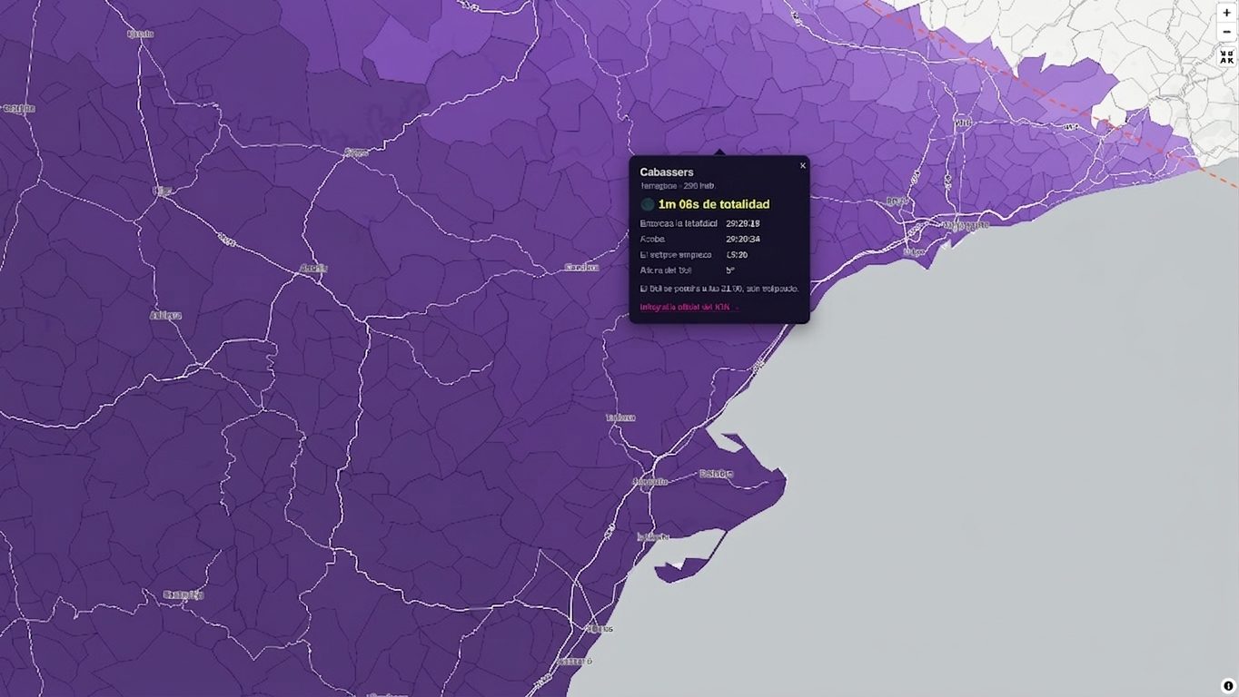 Un nou mapa interactiu permet consultar la durada i els horaris de l’eclipsi solar a cada municipi