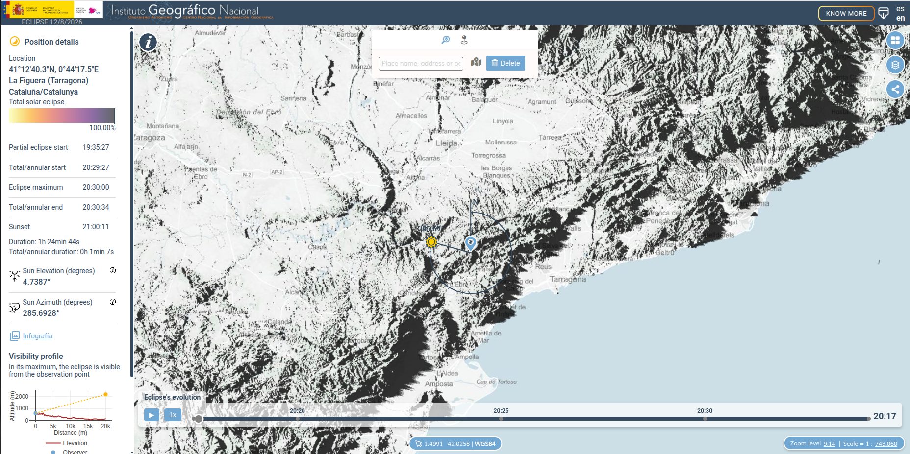 El mapa interactiu de l’Institut Geogràfic Nacional que permet saber exactament com i on es veurà l’eclipsi solar del 12 d’agost